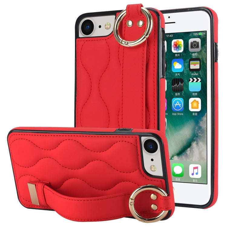Non-slip Full Coverage Ring PU Phone Case with Wristband, For iPhone XS / X, For iPhone XR, For iPhone XS Max, For iPhone 7 Plus / 8 Plus, For iPhone 7 / 8