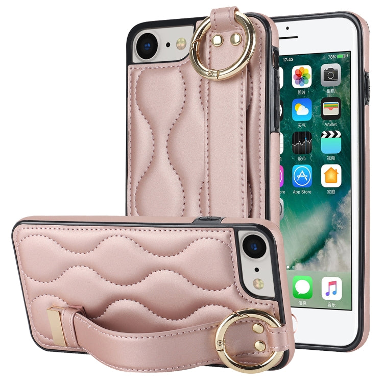 Non-slip Full Coverage Ring PU Phone Case with Wristband, For iPhone XS / X, For iPhone XR, For iPhone XS Max, For iPhone 7 Plus / 8 Plus, For iPhone 7 / 8
