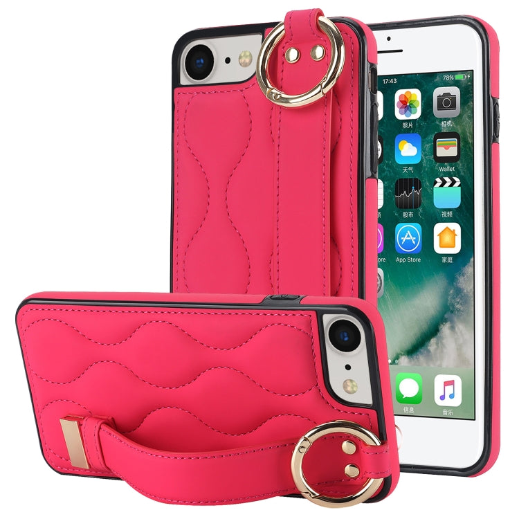 Non-slip Full Coverage Ring PU Phone Case with Wristband, For iPhone XS / X, For iPhone XR, For iPhone XS Max, For iPhone 7 Plus / 8 Plus, For iPhone 7 / 8