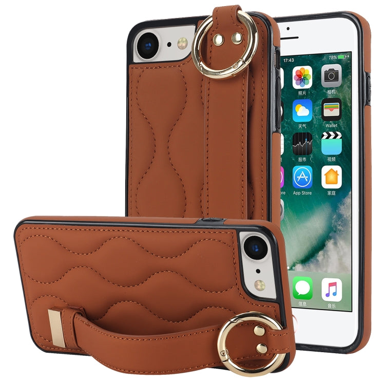Non-slip Full Coverage Ring PU Phone Case with Wristband, For iPhone XS / X, For iPhone XR, For iPhone XS Max, For iPhone 7 Plus / 8 Plus, For iPhone 7 / 8