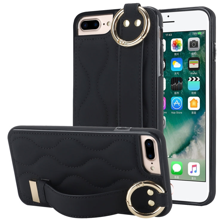 Non-slip Full Coverage Ring PU Phone Case with Wristband, For iPhone XS / X, For iPhone XR, For iPhone XS Max, For iPhone 7 Plus / 8 Plus, For iPhone 7 / 8