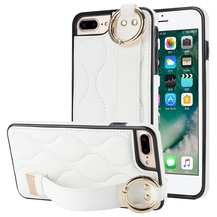 Non-slip Full Coverage Ring PU Phone Case with Wristband, For iPhone XS / X, For iPhone XR, For iPhone XS Max, For iPhone 7 Plus / 8 Plus, For iPhone 7 / 8