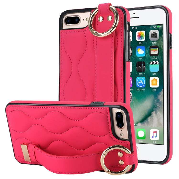 Non-slip Full Coverage Ring PU Phone Case with Wristband, For iPhone XS / X, For iPhone XR, For iPhone XS Max, For iPhone 7 Plus / 8 Plus, For iPhone 7 / 8