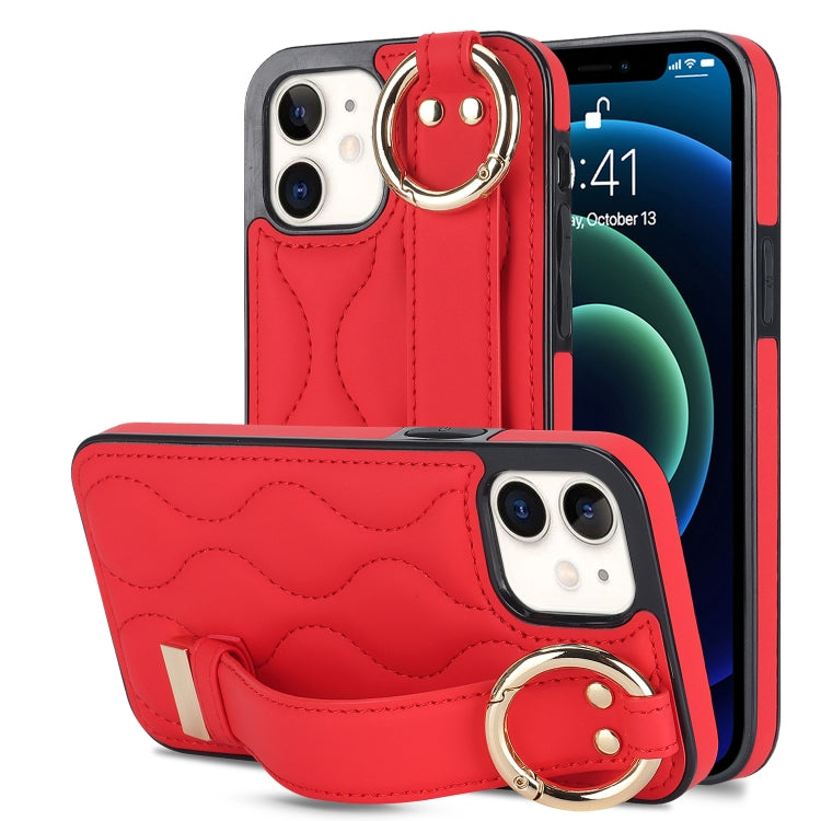 Non-slip Full Coverage Ring PU Phone Case with Wristband, For iPhone 12 Pro / 12, For iPhone 12 Pro Max, For iPhone 12 mini, For iPhone 11 Pro Max, For iPhone 11, For iPhone 11 Pro