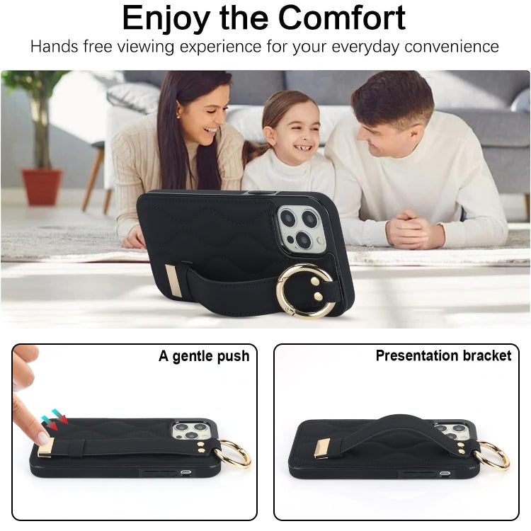 Non-slip Full Coverage Ring PU Phone Case with Wristband, For iPhone 12 Pro / 12, For iPhone 12 Pro Max, For iPhone 12 mini, For iPhone 11 Pro Max, For iPhone 11, For iPhone 11 Pro