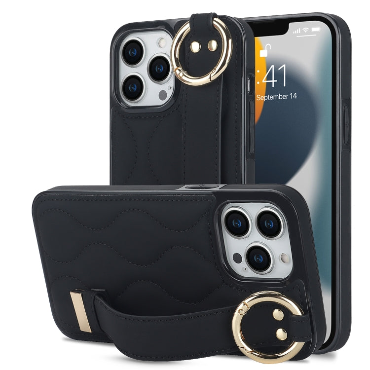 Non-slip Full Coverage Ring PU Phone Case with Wristband, For iPhone 14 Pro, For iPhone 14 Pro Max, For iPhone 13 Pro Max, For iPhone 13 Pro, For iPhone 13, For iPhone 13 mini