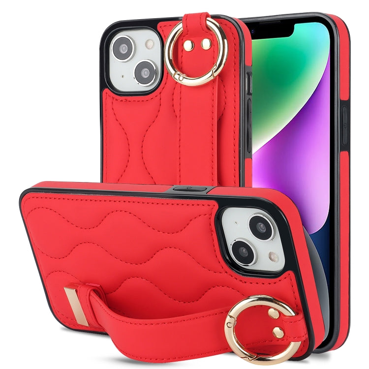 Non-slip Full Coverage Ring PU Phone Case with Wristband, For iPhone 16 Pro Max, For iPhone 16 Pro, For iPhone 16 Plus, For iPhone 16, For iPhone 14 Plus, For iPhone 14