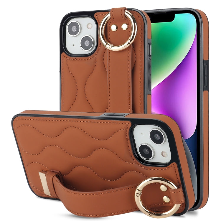 Non-slip Full Coverage Ring PU Phone Case with Wristband, For iPhone 16 Pro Max, For iPhone 16 Pro, For iPhone 16 Plus, For iPhone 16, For iPhone 14 Plus, For iPhone 14