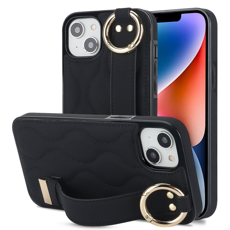 Non-slip Full Coverage Ring PU Phone Case with Wristband, For iPhone 16 Pro Max, For iPhone 16 Pro, For iPhone 16 Plus, For iPhone 16, For iPhone 14 Plus, For iPhone 14