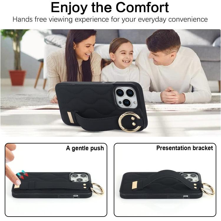 Non-slip Full Coverage Ring PU Phone Case with Wristband, For iPhone 14 Pro, For iPhone 14 Pro Max, For iPhone 13 Pro Max, For iPhone 13 Pro, For iPhone 13, For iPhone 13 mini