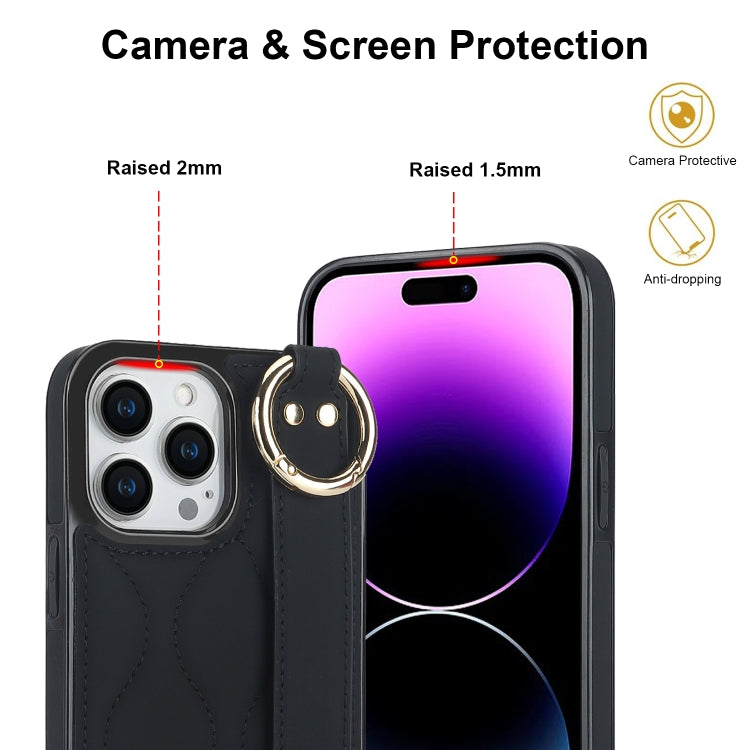 Non-slip Full Coverage Ring PU Phone Case with Wristband, For iPhone 14 Pro, For iPhone 14 Pro Max, For iPhone 13 Pro Max, For iPhone 13 Pro, For iPhone 13, For iPhone 13 mini