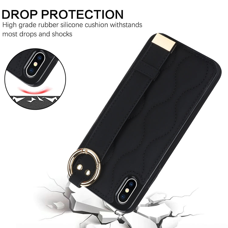 Non-slip Full Coverage Ring PU Phone Case with Wristband, For iPhone XS / X, For iPhone XR, For iPhone XS Max, For iPhone 7 Plus / 8 Plus, For iPhone 7 / 8