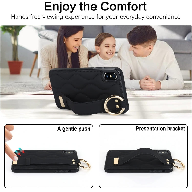 Non-slip Full Coverage Ring PU Phone Case with Wristband, For iPhone XS / X, For iPhone XR, For iPhone XS Max, For iPhone 7 Plus / 8 Plus, For iPhone 7 / 8
