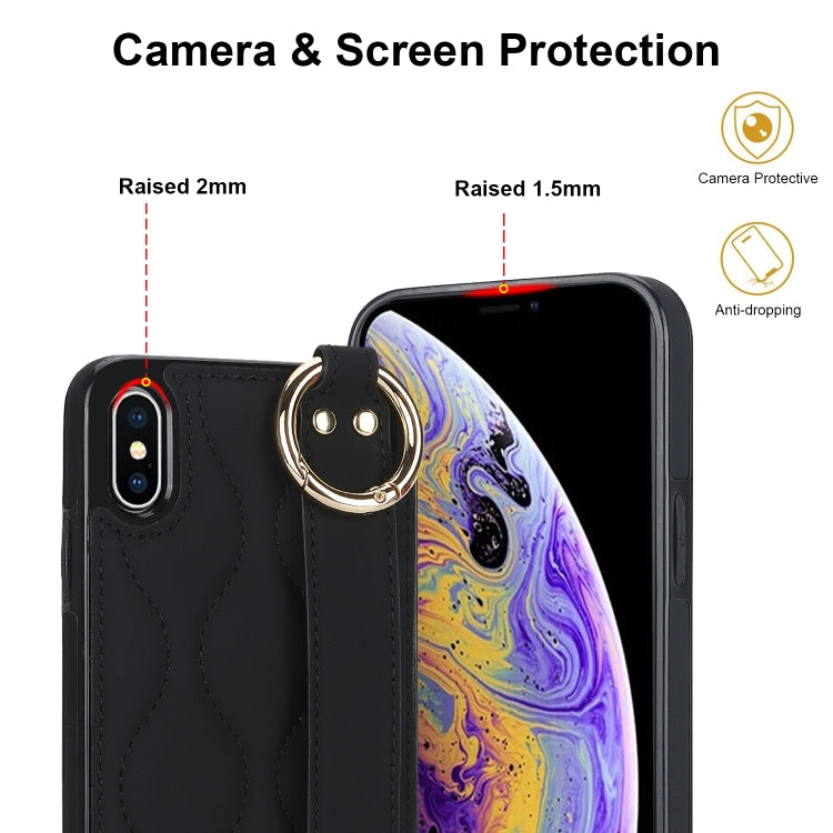 Non-slip Full Coverage Ring PU Phone Case with Wristband, For iPhone XS / X, For iPhone XR, For iPhone XS Max, For iPhone 7 Plus / 8 Plus, For iPhone 7 / 8