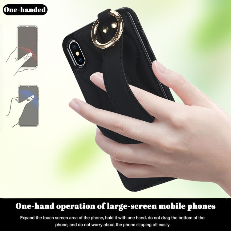 Non-slip Full Coverage Ring PU Phone Case with Wristband, For iPhone XS / X, For iPhone XR, For iPhone XS Max, For iPhone 7 Plus / 8 Plus, For iPhone 7 / 8