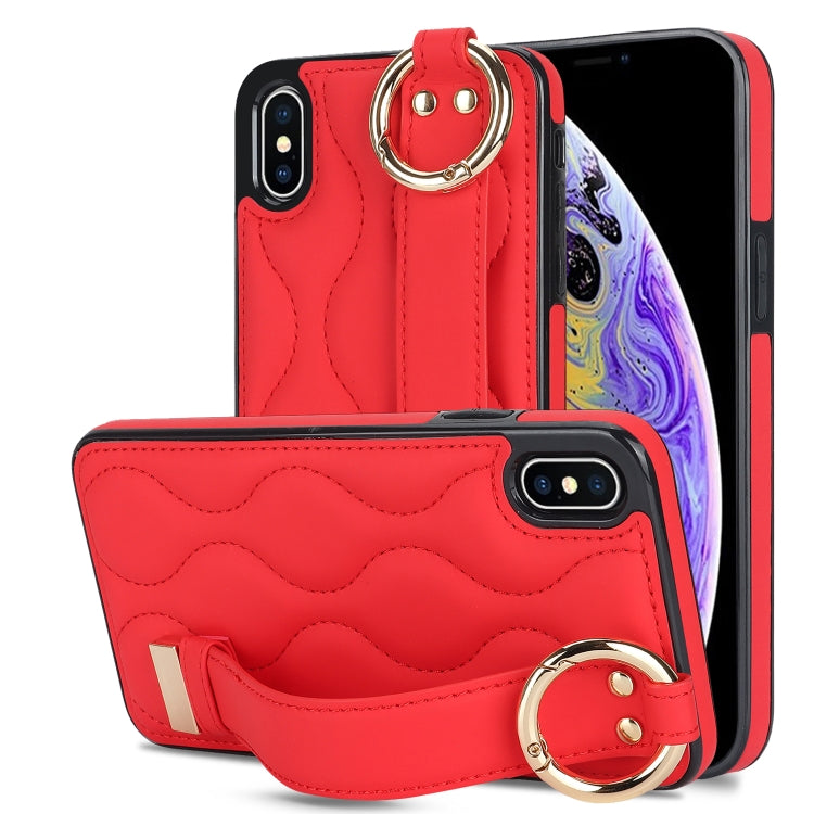 Non-slip Full Coverage Ring PU Phone Case with Wristband, For iPhone XS / X, For iPhone XR, For iPhone XS Max, For iPhone 7 Plus / 8 Plus, For iPhone 7 / 8