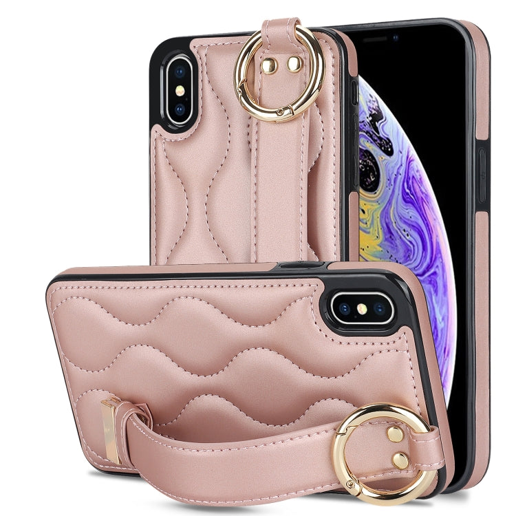 Non-slip Full Coverage Ring PU Phone Case with Wristband, For iPhone XS / X, For iPhone XR, For iPhone XS Max, For iPhone 7 Plus / 8 Plus, For iPhone 7 / 8