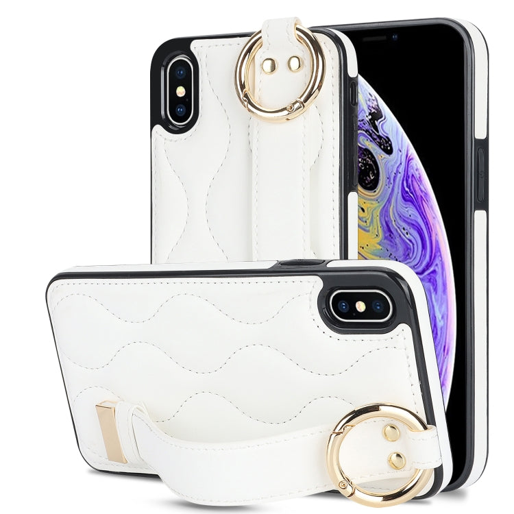 Non-slip Full Coverage Ring PU Phone Case with Wristband, For iPhone XS / X, For iPhone XR, For iPhone XS Max, For iPhone 7 Plus / 8 Plus, For iPhone 7 / 8