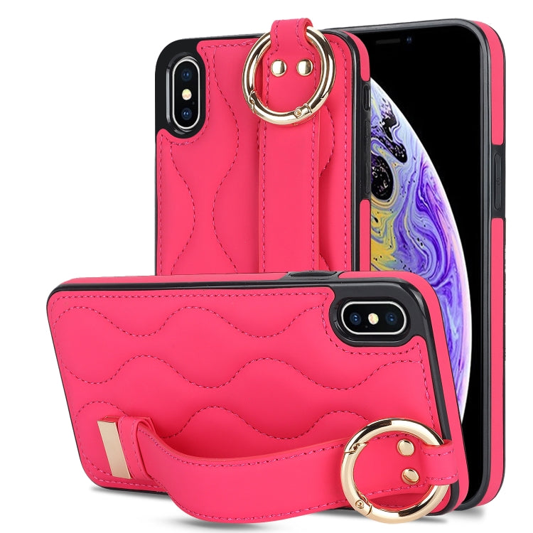 Non-slip Full Coverage Ring PU Phone Case with Wristband, For iPhone XS / X, For iPhone XR, For iPhone XS Max, For iPhone 7 Plus / 8 Plus, For iPhone 7 / 8