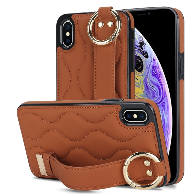 Non-slip Full Coverage Ring PU Phone Case with Wristband, For iPhone XS / X, For iPhone XR, For iPhone XS Max, For iPhone 7 Plus / 8 Plus, For iPhone 7 / 8