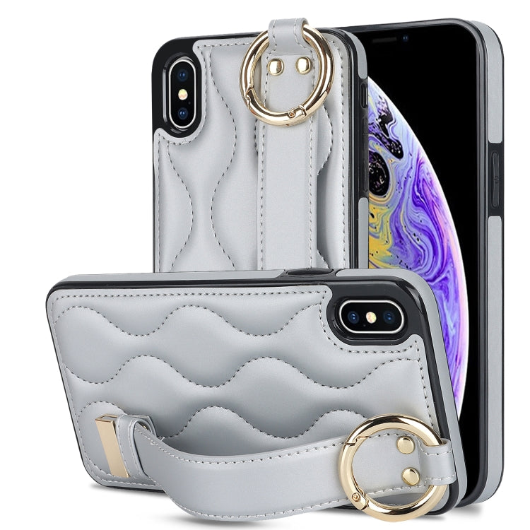 Non-slip Full Coverage Ring PU Phone Case with Wristband, For iPhone XS / X, For iPhone XR, For iPhone XS Max, For iPhone 7 Plus / 8 Plus, For iPhone 7 / 8