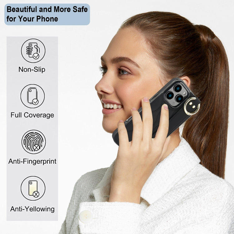 Non-slip Full Coverage Ring PU Phone Case with Wristband, For iPhone 16 Pro Max, For iPhone 16 Pro, For iPhone 16 Plus, For iPhone 16, For iPhone 14 Plus, For iPhone 14