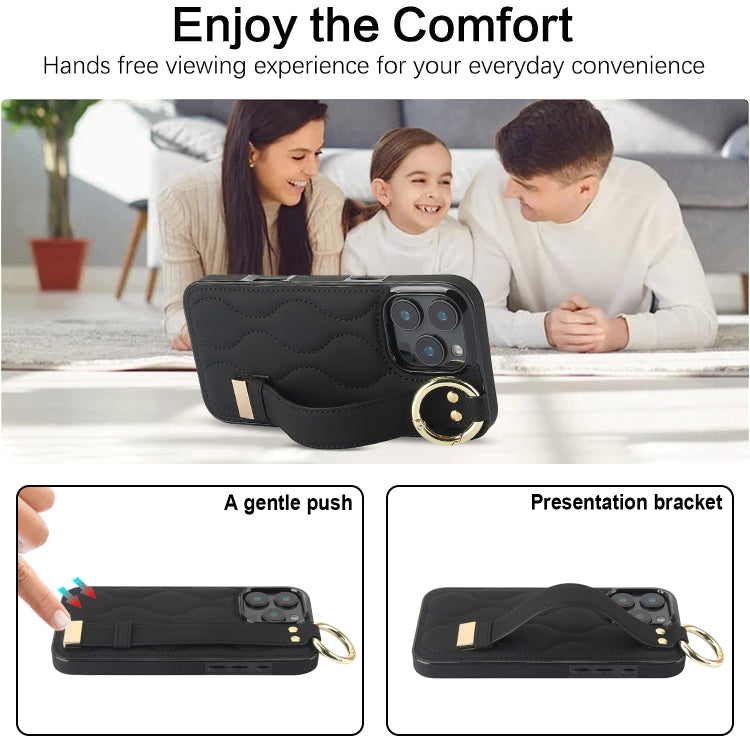 Non-slip Full Coverage Ring PU Phone Case with Wristband, For iPhone 16 Pro Max, For iPhone 16 Pro, For iPhone 16 Plus, For iPhone 16, For iPhone 14 Plus, For iPhone 14