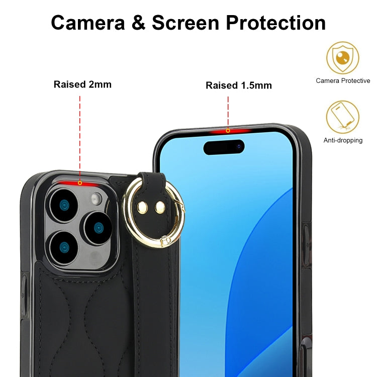 Non-slip Full Coverage Ring PU Phone Case with Wristband, For iPhone 16 Pro Max, For iPhone 16 Pro, For iPhone 16 Plus, For iPhone 16, For iPhone 14 Plus, For iPhone 14