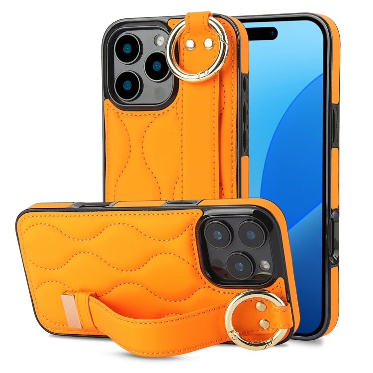 Non-slip Full Coverage Ring PU Phone Case with Wristband, For iPhone 16 Pro Max, For iPhone 16 Pro, For iPhone 16 Plus, For iPhone 16, For iPhone 14 Plus, For iPhone 14