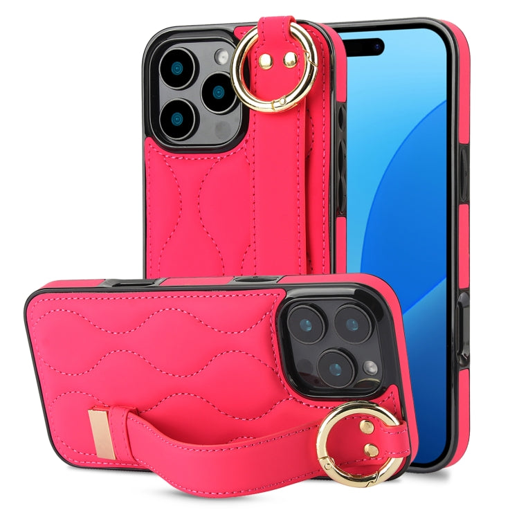 Non-slip Full Coverage Ring PU Phone Case with Wristband, For iPhone 16 Pro Max, For iPhone 16 Pro, For iPhone 16 Plus, For iPhone 16, For iPhone 14 Plus, For iPhone 14
