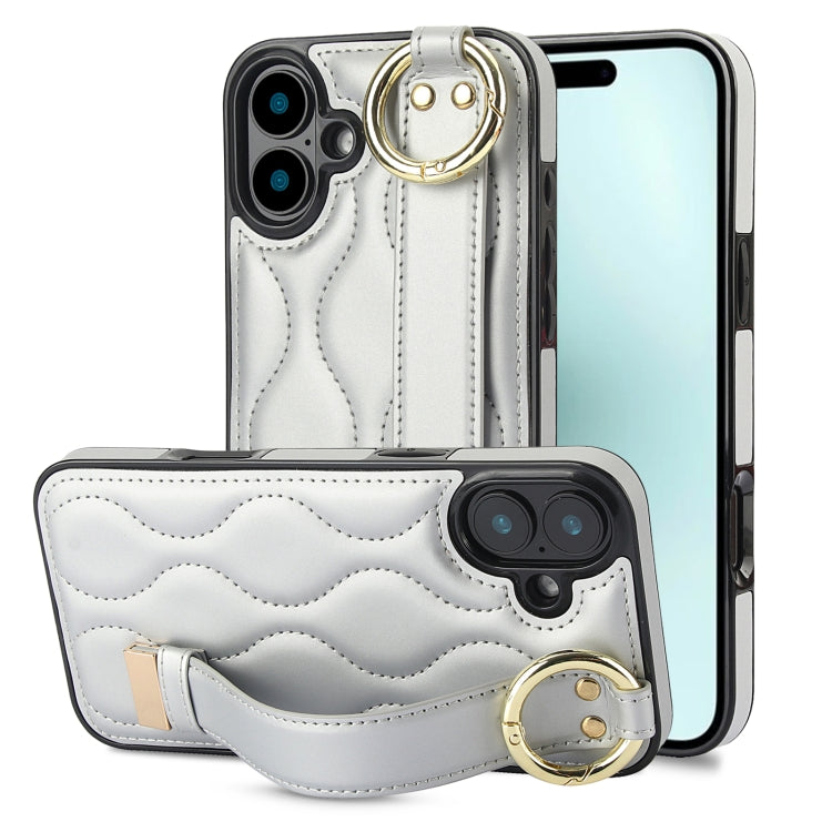 Non-slip Full Coverage Ring PU Phone Case with Wristband, For iPhone 16 Pro Max, For iPhone 16 Pro, For iPhone 16 Plus, For iPhone 16, For iPhone 14 Plus, For iPhone 14