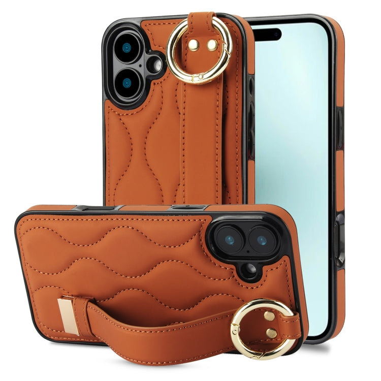 Non-slip Full Coverage Ring PU Phone Case with Wristband, For iPhone 16 Pro Max, For iPhone 16 Pro, For iPhone 16 Plus, For iPhone 16, For iPhone 14 Plus, For iPhone 14