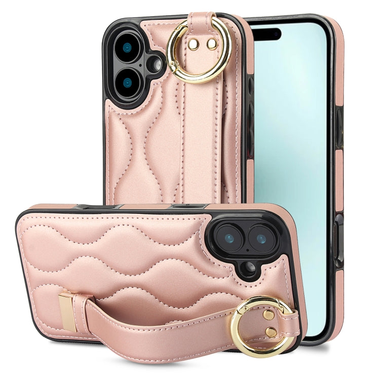 Non-slip Full Coverage Ring PU Phone Case with Wristband, For iPhone 16 Pro Max, For iPhone 16 Pro, For iPhone 16 Plus, For iPhone 16, For iPhone 14 Plus, For iPhone 14