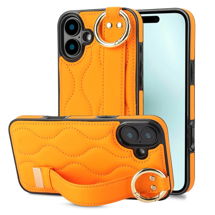 Non-slip Full Coverage Ring PU Phone Case with Wristband, For iPhone 16 Pro Max, For iPhone 16 Pro, For iPhone 16 Plus, For iPhone 16, For iPhone 14 Plus, For iPhone 14
