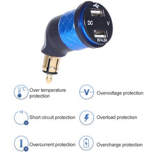 Load image into Gallery viewer, German EU Plug Special Motorcycle Elbow Charger Dual USB Voltmeter 4.2A Charger, Black, Blue, Red, Gold