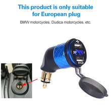Load image into Gallery viewer, German EU Plug Special Motorcycle Elbow Charger Dual USB Voltmeter 4.2A Charger, Black, Blue, Red, Gold