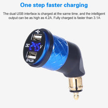 Load image into Gallery viewer, German EU Plug Special Motorcycle Elbow Charger Dual USB Voltmeter 4.2A Charger, Black, Blue, Red, Gold