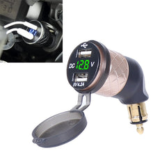 Load image into Gallery viewer, German EU Plug Special Motorcycle Elbow Charger Dual USB Voltmeter 4.2A Charger, Black, Blue, Red, Gold