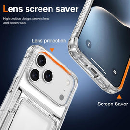 Crystal Clear Flip Card Slot Phone Case, For iPhone 18 Pro Max / 17 Pro Max, For iPhone 17, For iPhone Air, For iPhone 16 Pro Max, For iPhone 16 Pro, For iPhone 16 Plus, For iPhone 16, For iPhone 15 Pro Max, For iPhone 15 Pro, For iPhone 15 Plus       ...