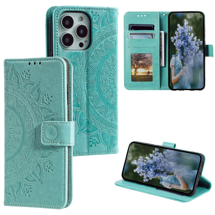 Totem Flower Embossed Leather Phone Case, For iPhone 16 Pro Max, For iPhone 16 Pro, For iPhone 16 Plus, For iPhone 16, For iPhone 15 Pro Max, For iPhone 15 Pro