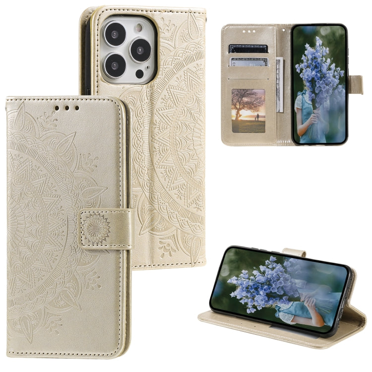 Totem Flower Embossed Leather Phone Case, For iPhone 16 Pro Max, For iPhone 16 Pro, For iPhone 16 Plus, For iPhone 16, For iPhone 15 Pro Max, For iPhone 15 Pro