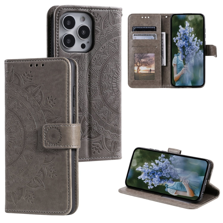 Totem Flower Embossed Leather Phone Case, For iPhone 16 Pro Max, For iPhone 16 Pro, For iPhone 16 Plus, For iPhone 16, For iPhone 15 Pro Max, For iPhone 15 Pro
