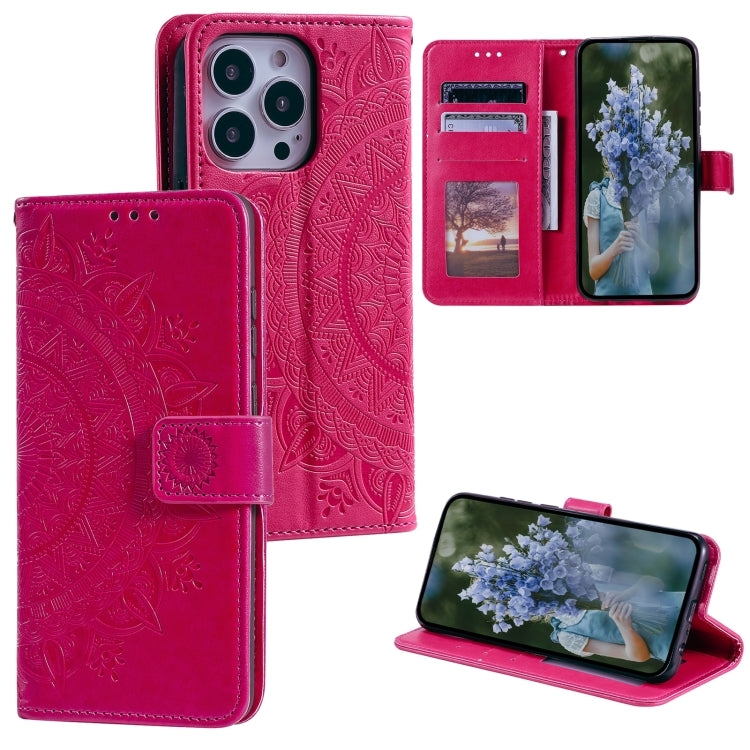 Totem Flower Embossed Leather Phone Case, For iPhone 16 Pro Max, For iPhone 16 Pro, For iPhone 16 Plus, For iPhone 16, For iPhone 15 Pro Max, For iPhone 15 Pro