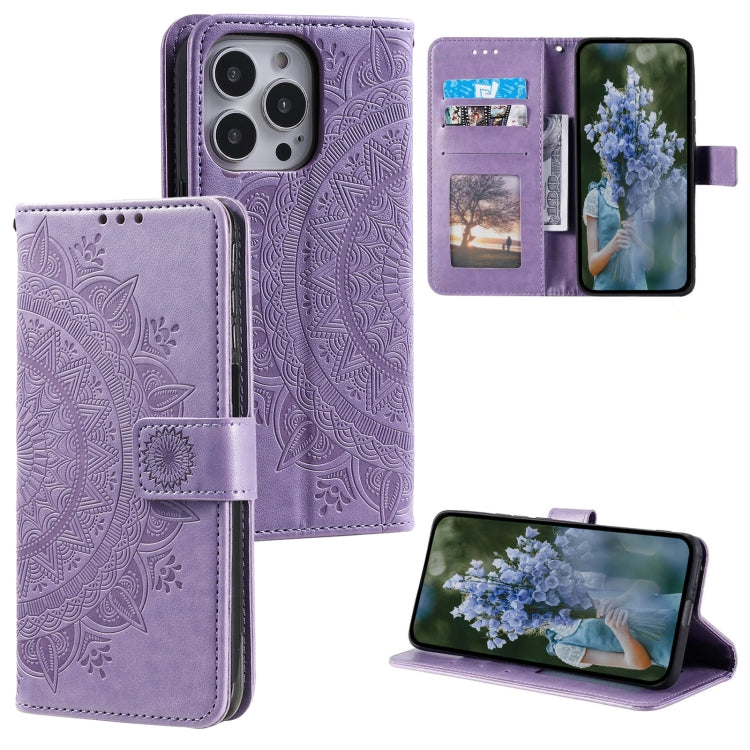 Totem Flower Embossed Leather Phone Case, For iPhone 16 Pro Max, For iPhone 16 Pro, For iPhone 16 Plus, For iPhone 16, For iPhone 15 Pro Max, For iPhone 15 Pro