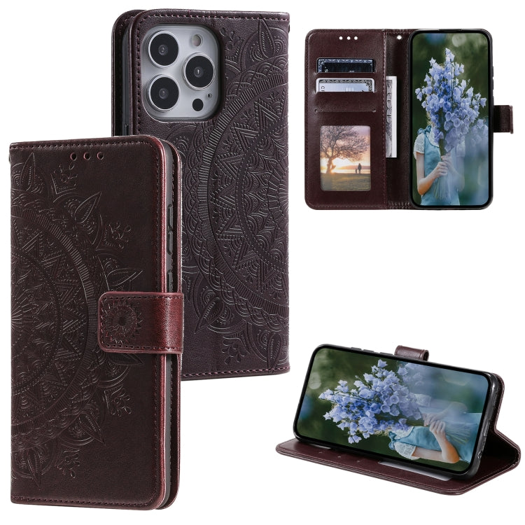 Totem Flower Embossed Leather Phone Case, For iPhone 16 Pro Max, For iPhone 16 Pro, For iPhone 16 Plus, For iPhone 16, For iPhone 15 Pro Max, For iPhone 15 Pro