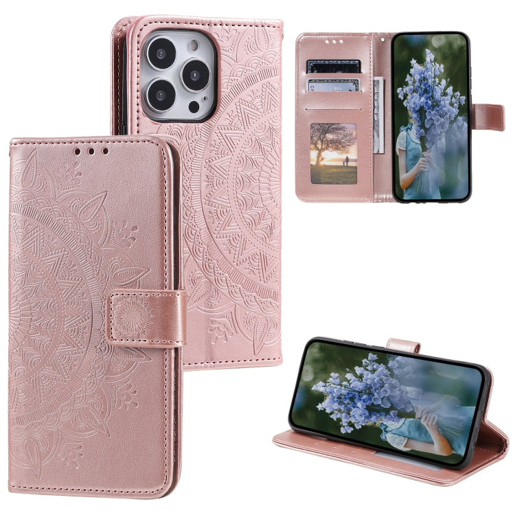 Totem Flower Embossed Leather Phone Case, For iPhone 16 Pro Max, For iPhone 16 Pro, For iPhone 16 Plus, For iPhone 16, For iPhone 15 Pro Max, For iPhone 15 Pro