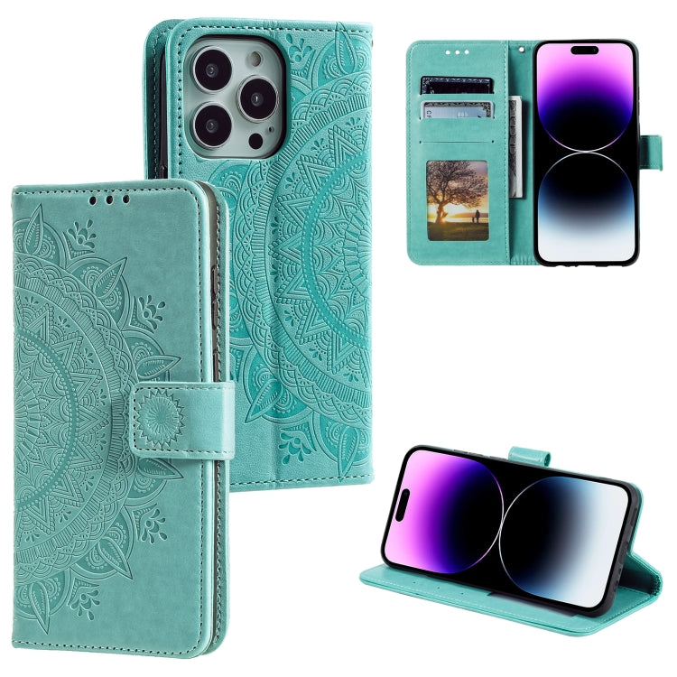 Totem Flower Embossed Leather Phone Case, For iPhone 16 Pro Max, For iPhone 16 Pro, For iPhone 16 Plus, For iPhone 16, For iPhone 15 Pro Max, For iPhone 15 Pro