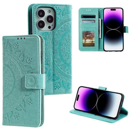 Totem Flower Embossed Leather Phone Case, For iPhone 16 Pro Max, For iPhone 16 Pro, For iPhone 16 Plus, For iPhone 16, For iPhone 15 Pro Max, For iPhone 15 Pro