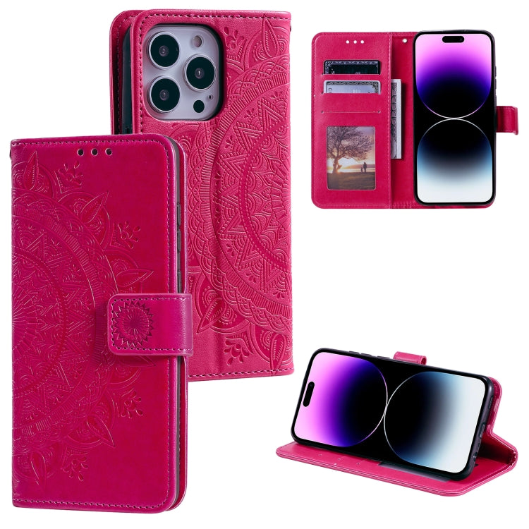 Totem Flower Embossed Leather Phone Case, For iPhone 16 Pro Max, For iPhone 16 Pro, For iPhone 16 Plus, For iPhone 16, For iPhone 15 Pro Max, For iPhone 15 Pro