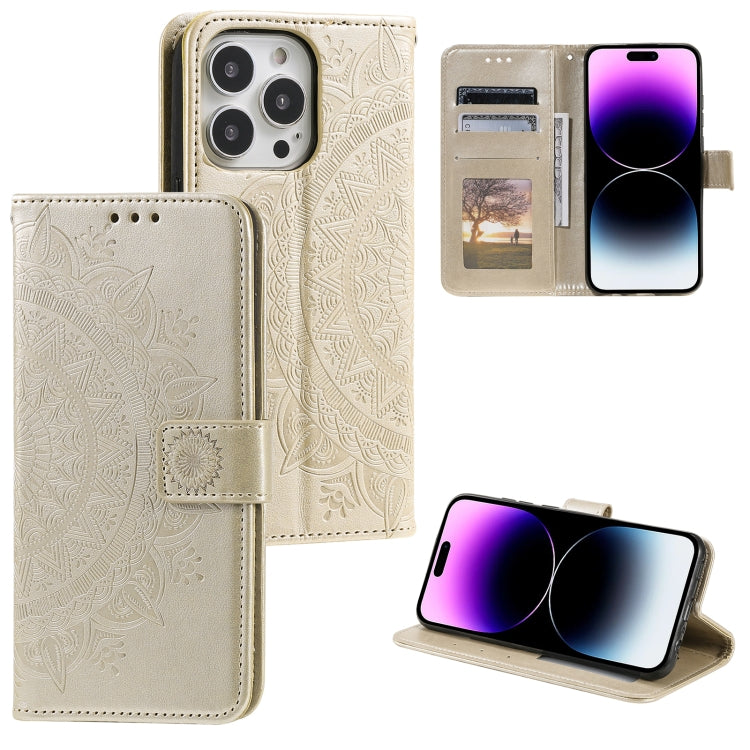 Totem Flower Embossed Leather Phone Case, For iPhone 16 Pro Max, For iPhone 16 Pro, For iPhone 16 Plus, For iPhone 16, For iPhone 15 Pro Max, For iPhone 15 Pro
